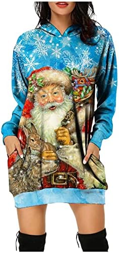 Oplxuo Noel Hoodies Elbise, Kadınlar Casual Uzun Kollu şarap bardağı Grafik Kazak Kazak Tunik Mini Elbise Tayt