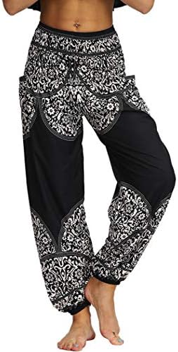 AviviRuth kadın Rayon Baskı Önlüklü Bel harem pantolon Bohemian Yoga Hippi Pantolon