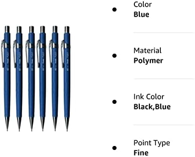 Pentel 0.7 mm (P207-C) Mavi P200 Serisi Otomatik Mekanik Çizim Kalem Doldurulabilir kurşun Silgi (6'lı Paket)