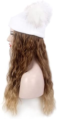 YFQHDD Parça Saç ve Şapka Beyaz Örme Şapka Peruk Kış Sıcak Kahverengi Mısır Sıcak Peruk Şapka Parça