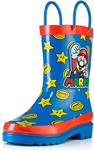 Nintendo Çocuk Boys ' Süper Mario Karakter Baskılı Su Geçirmez Kolay Kolları Kauçuk yağmur çizmeleri-Yürümeye Başlayan/Küçük