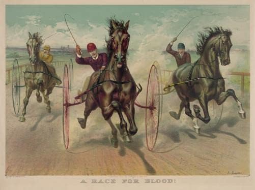 HistoricalFindings Fotoğraf: Kan için bir yarış!c1890 Currier & Ives Fotoğraf Koşum Yarış Atları Jokeyler