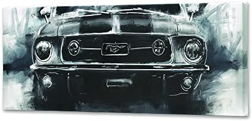 Açık Yol Markaları Ford Mustang Siyah Beyaz Galeri Sarılmış Tuval Duvar Dekoru-Oturma Odası, Yatak Odası veya Erkek Mağarası