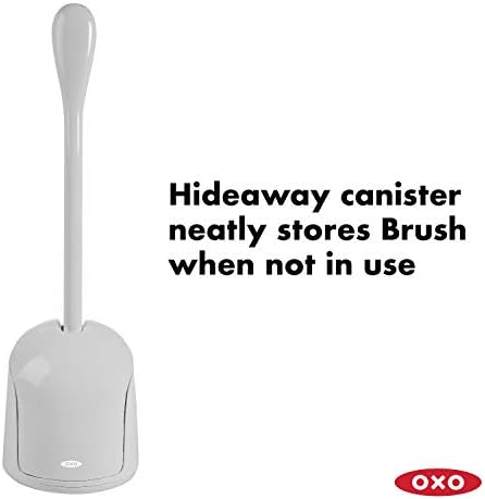 OXO İyi Kulplar 3 Katmanlı Alüminyum Duş Rafı ve İyi Kulplar Kompakt Tuvalet Fırçası ve Teneke Kutu-Gri