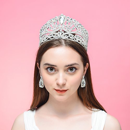 DcZeRong Prenses Kraliçe Tiara Taçlar Rhinestone Kristal Yetişkin Kadın Doğum Günü Pageant Balo Gümüş Taç