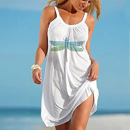Kadın Yaz Plaj Elbiseleri Rahat V Boyun Spagetti Sapanlar Çiçek Tankı Elbise Baskılı Gevşek Kolsuz Salıncak Mini Güneş Elbise