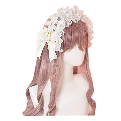 LittleLuluda Dantel Kafa Lolita Hizmetçi Gül Çiçek Headdress Süsler Şerit Vintage Cosplay Parti Saç aksesuarları (Beyaz)