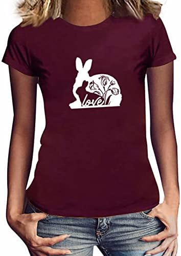 Kadın Yaz Paskalya T Shirt Kısa Kollu Tavşan Gömlek Sevimli Tavşan Grafik Tee İnanç Tee Rahat Gevşek Üst