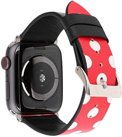 Güzel Polka Dot Deri Kadın Kızlar Yedek Bant ile Uyumlu Apple Watch Serisi 5/4 40mm ve Serisi 3/2/1 38mm-Siyah ve Kırmızı