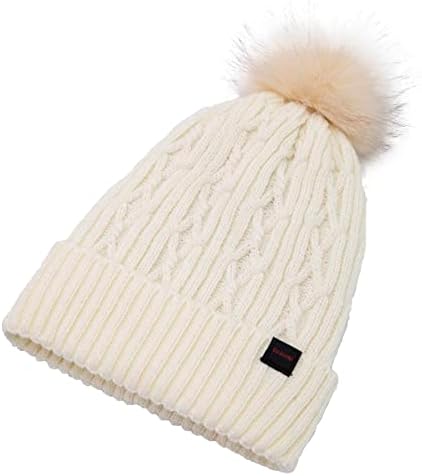 DASMİNİ Kış Şapka Kadınlar için Örgü Bere Çorap Kapaklar Sıcak Polar Astar ile Çıkarılabilir Faux Kürk pom