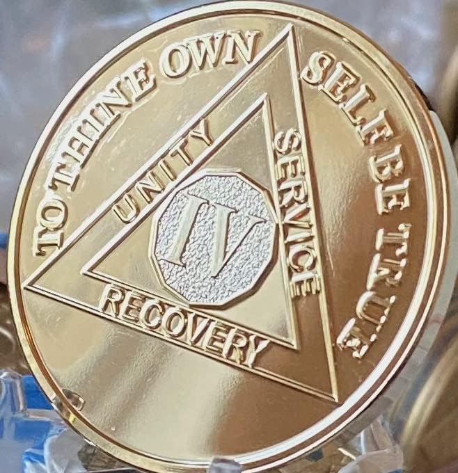 4 Yıl AA Madalyon Büyük 1.5 inç 22K Altın Kaplama Sobriety Chip
