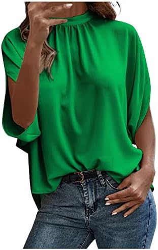 Yaz Batwing Kollu Üstleri Kadınlar için Moda Mock Boyun Gevşek Fit Gömlek 2023 Bağlama Geri Komik Baskılı Bluz Büyük Boy