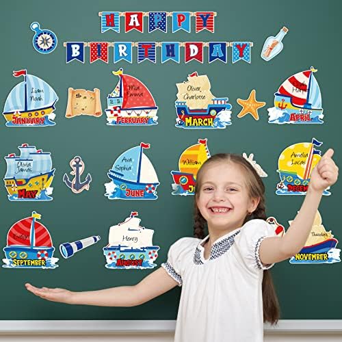 Fainne Denizcilik Mutlu Doğum Günü Bülten Tahtası Setleri Tutkal Noktası ile Kağıt Kesikler Yelkenli Doğum Günü Sınıf Bülten