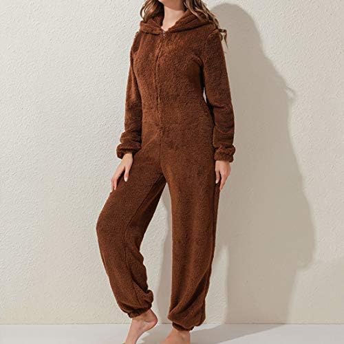 UXZDX CUJUX Kadın Pazen Sıcak Tulum Pijama Kış Sonbahar Kıyafeti Rahat Rahat Yumuşak Pijama Kapşonlu Gecelik (Renk: C, Boyut:
