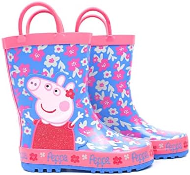 Peppa Pig Wellies Çiçek Kızın Kolay Kolları Pembe Mavi Yağmur Welly Botları