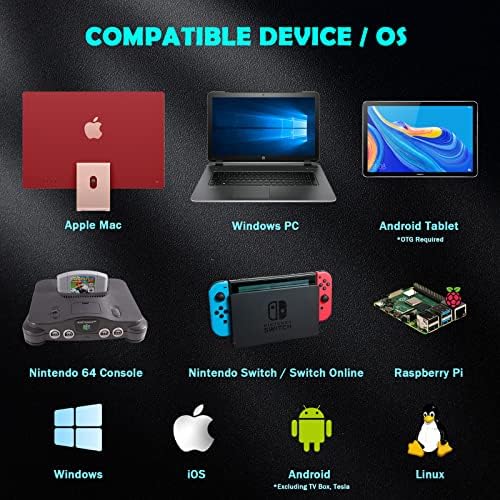 2.4 GHz Kablosuz N64 Anahtarı Çevrimiçi Denetleyici, USB Alıcı ve N64 Alıcı, Windows PC Dizüstü Bilgisayar ile uyumlu ıOS