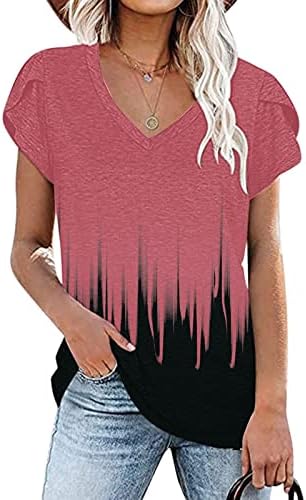 Yaz Sonbahar pamuklu bluz Tshirt Bayanlar için Kısa Kollu Derin V Boyun Grafik Gevşek Fit Rahat Fit Üst HX HX