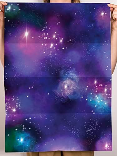 MERKEZİ 23 Boşluklu Ambalaj Kağıdı-6 Yaprak Hediye Paketi ve Etiket-Mavi Mor Galaksi-Rüya Gibi-Erkekler Kadınlar için Eğlenceli