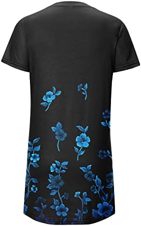 hopolsy Çiçek Elbise Kadınlar için Baggy Kısa Kollu Ekip Boyun Mini Elbise Yaz Eğlence Plaj Kazak Dökümlü T Shirt Elbise