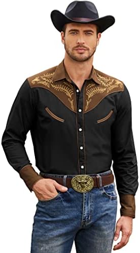COOFANDY erkek Batı İşlemeli Gömlek Kovboy Rahat Gömlek Düğme Aşağı Gömlek