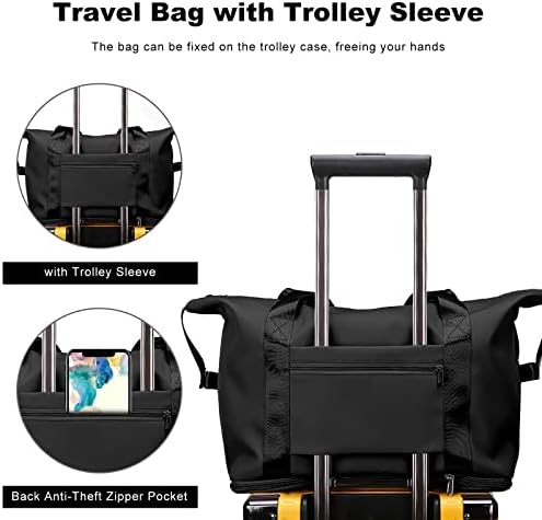 Büyük kapasiteli katlanır seyahat çantası, seyahat hafif su geçirmez bagaj çantaları üzerinde taşımak, kuru ve ıslak ayırma