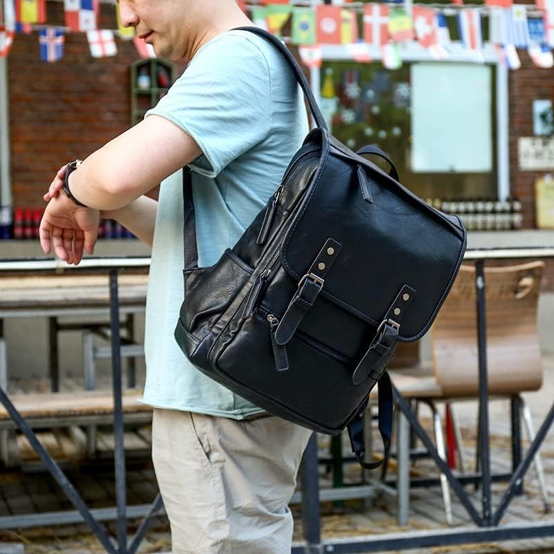 SDFGH Moda Erkekler Rahat Sırt Çantası Seyahat Schoolbag Adam Büyük Kapasiteli Genç Çanta Deri Laptop Sırt Çantaları (Renk
