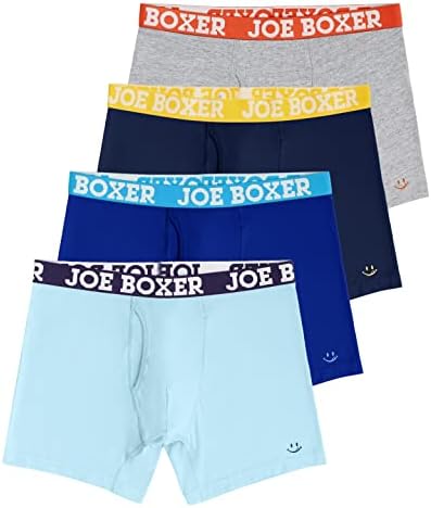 Joe Boxer Erkek Boxer Külot 4 – Pack-Nefes ve Etiket Ücretsiz Katı Pamuk Streç Boxer Külot Erkekler için 4'lü paket