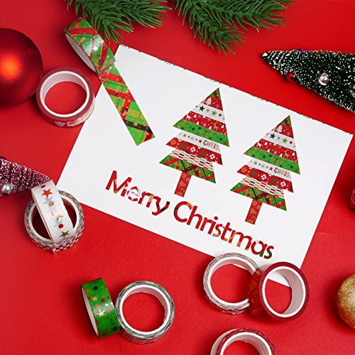 Bskıfnn 12 Rolls Noel Washi Bant Kırmızı Yeşil Noel Desen Dekoratif Kağıt Bant için DIY Dergisi, takvim, hediye Sarma 0.6