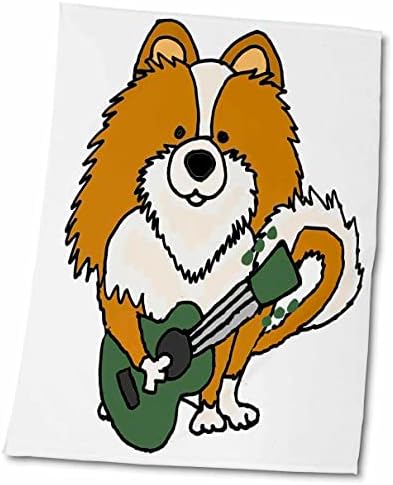 3dRose Komik Sevimli Pomeranian Yavru Köpek Gitar Çalıyor Çizgi Film-Havlular (twl-260926-3)