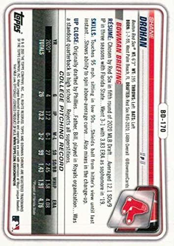 2020 Bowman Krom Taslak BD - 170 Shane Drohan RC Çaylak Boston Red Sox MLB Beyzbol Ticaret Kartı