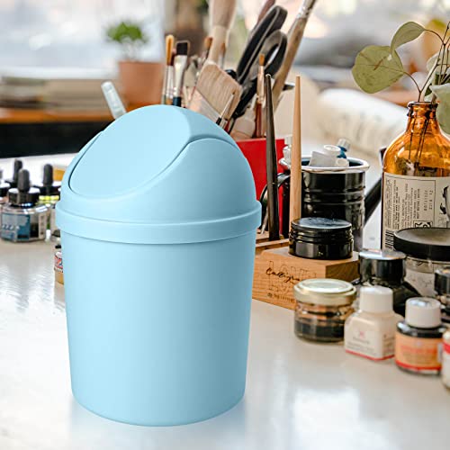 Mini çöp tenekesi Plastik Küçük Çöp Sepeti çöp tenekesi Salıncak Kapaklı Küçük Masaüstü Atık çöp tenekesi Ev Ofis için (Mavi)
