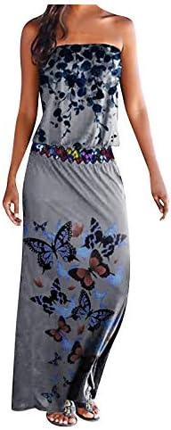 Tüp elbise Kadınlar için, kadın yaz elbisesi Straplez Çiçek Baskı Bohemian Casual Plaj Maxi uzun elbise