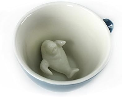 YARATIK BARDAK Denizayısı seramik fincan (11 Ons, Wedgewood Mavi Dış - Kupa İçinde Gizli Hayvan-Kahve ve Çay Severler için
