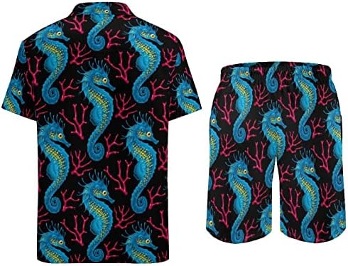 Denizatı ve Mercan Erkekler 2 Parça Hawaii Seti Düğmeli Kısa Kollu Gömlek plaj pantolonları Gevşek Fit Tees Eşofman
