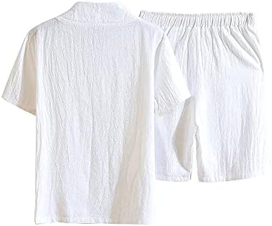 UXZDX erkek erkek Pamuk Keten Seti, Düz Renk Kısa Kollu tişört Gömlek Eğlence spor elbise (Renk: Beyaz, Boyut: L Kodu)