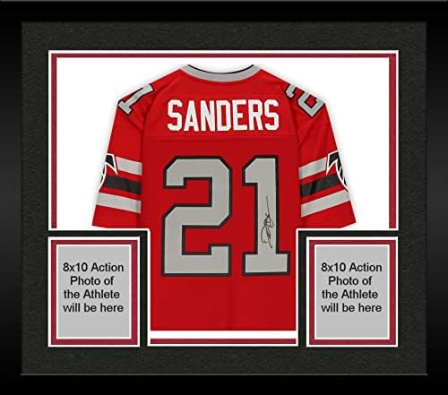 Çerçeveli Deion Sanders Atlanta Şahinleri İmzalı Mitchell & Ness Kırmızı Çoğaltma Forması - İmzalı NFL Formaları