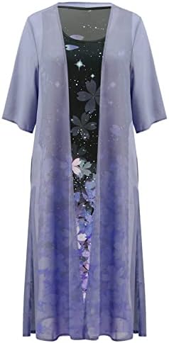 Kadın İki Parçalı Kıyafetler Kolsuz Kelebek Çiçek baskılı uzun elbise Hırka Gevşek Rahat Dökümlü Maxi Elbiseler