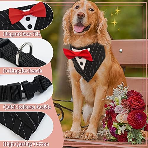 IECOıı Köpek Smokin Bandana, Küçük Orta Büyük Boy Köpek için Resmi Köpek Düğün Kıyafetleri,Kırmızı Papyonlu Siyah Evcil Köpek