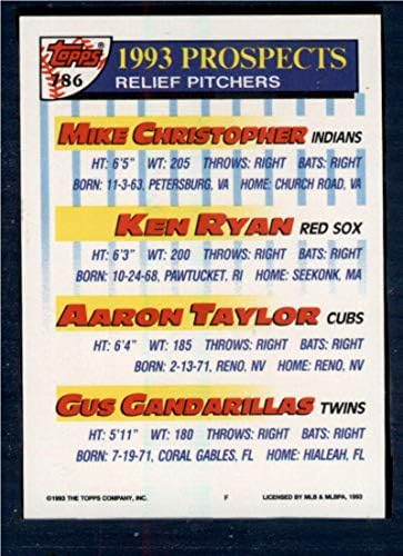 1993 Topps 786 Mike Christopher / Ken Ryan / Aaron Taylor / Gus Gandarillas NM-MT RC Çaylak Cleveland Kızılderilileri /