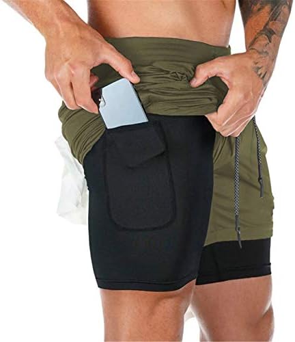 Andongnywell Mens 2 in 1 Koşu Şort Cepler ile Hızlı Kuru Nefes Aktif Spor Egzersiz Kısa Pantolon