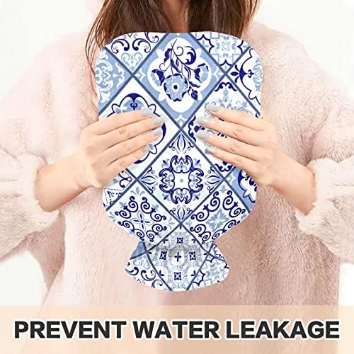 Kapaklı sıcak Su Şişeleri Vintage Mavi Mandala Ağrı kesici için Sıcak Su Torbası, Boyun Omuz Ağrısı, sıcak Paket 2 Litre