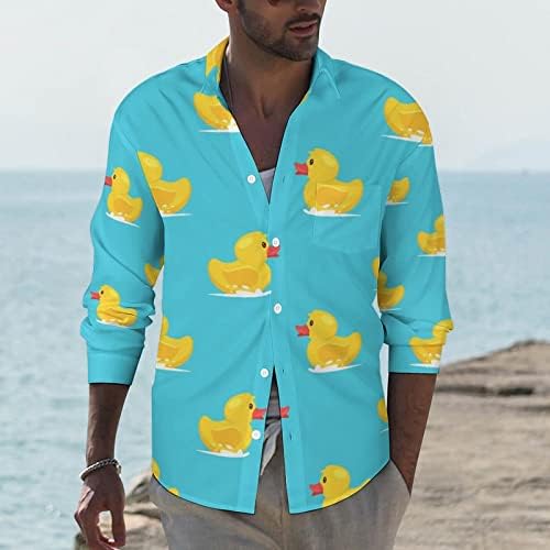 Sarı lastik ördek erkek Casual uzun kollu gömlek düğme aşağı gömlek cep bluz