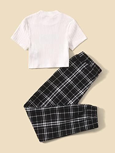 SOLY HUX kızın Mektup Baskı Kısa Kollu Tee Üst ve Ekose Pantolon Seti 2 Parça Kıyafetler