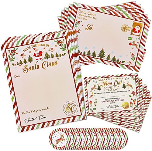 Noel Baba Setinden AnyDesign Noel Resmi Mektupları Sertifikası, 5 adet Kırmızı Yeşil Çizgili Mektup Yazma, 5 adet Güzel Liste