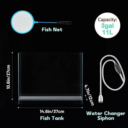 LAQUAL 3 Galon Ultra Clear Cam Balık Tankı, çerçevesiz Düşük Demir Akvaryum için Betta / Nano / Goldfish / Salyangoz / Karides,