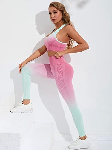 MakeMeChıc kadın Egzersiz Setleri 2 Parça Nervürlü Dikişsiz kırpma kolsuz yelek ve Tayt Streç Koşu Yoga Spor Kıyafetleri