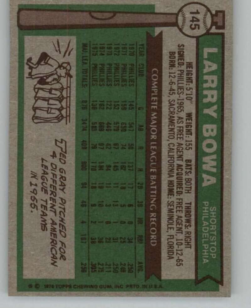 1976 Topps (NM) 145 Larry Bowa Philadelphia Phillies MLB Beyzbol Ticaret Kartı