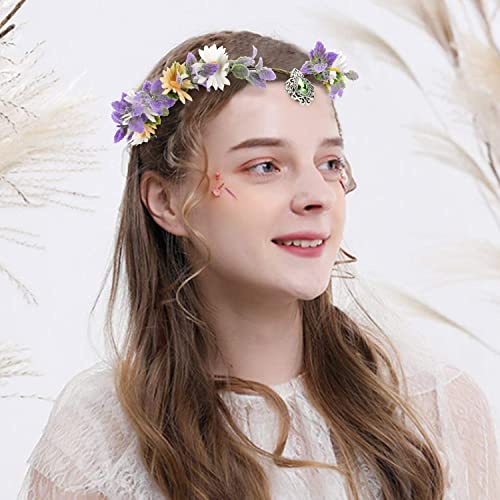 SuPoo Çiçek Taçlar Kadınlar için Elf Taç Gelin Çiçek Kafa Peri Başlığı ile Kristal Kolye Rönesans Aksesuarları Saç Çelenk