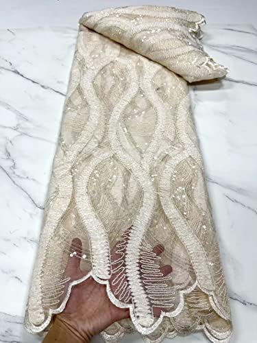 MARHAFABRİC 5 Metre Lüks Lacivert Sequins Fransız Kadife Tül Kumaş Afrika Örgü Sequins Dantel Nijerya Gelin düğün elbisesi
