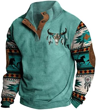 RTTUIOP Ceketler Erkekler için Batı Aztek Etnik Baskı Vintage Üst Uzun Kollu Gömlek Standı Yaka Düğme Aşağı Kazak Ceket